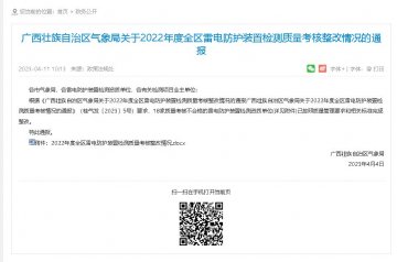 廣西氣象局通報(bào)2022年度全區(qū)雷電防護(hù)裝置檢測質(zhì)量考核整改情況